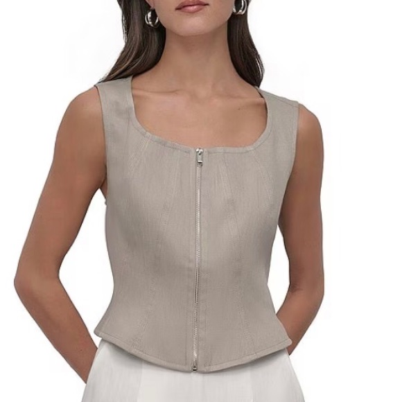 Dkny By Donna Karan Scoop Neck Sleeveless Zip Front Corset Top